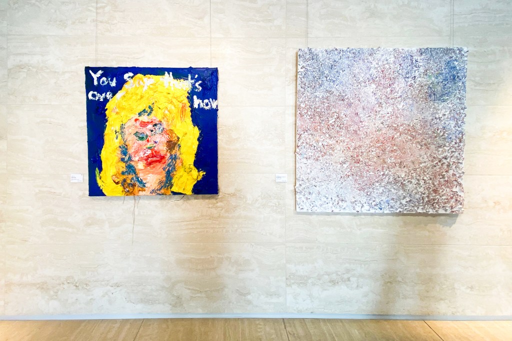 ≪Move Over≫ / 水戸部七絵 (2021), ≪Entanglement colors of the sea 2021≫ / 高山夏希 (2021) / 「HUMANITY展」(Rikka Gallery) 筆者撮影